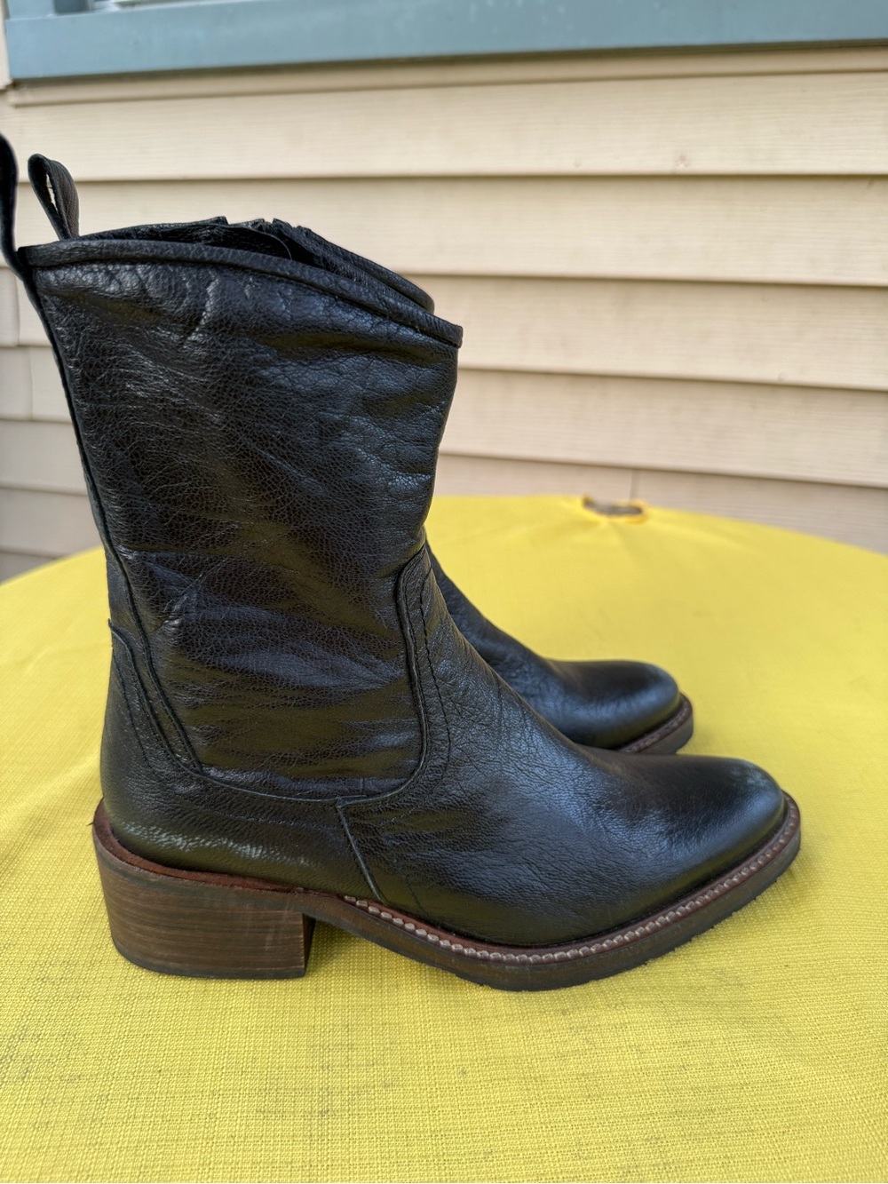 Free People Lynden Black Leather Mid-Calf Western Zipped Ankle Boots